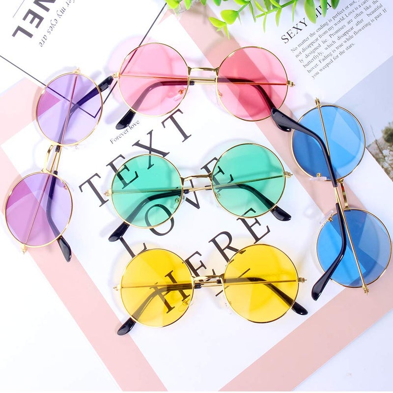 ONESING 8 Pairs Round Hippie Sunglasses Circle Sunglasses for Women John 60 's Style Circle Colored Glasses Disco Party - Image 4